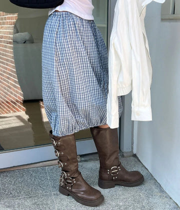 CHECK BALLOON MIDI SKIRT